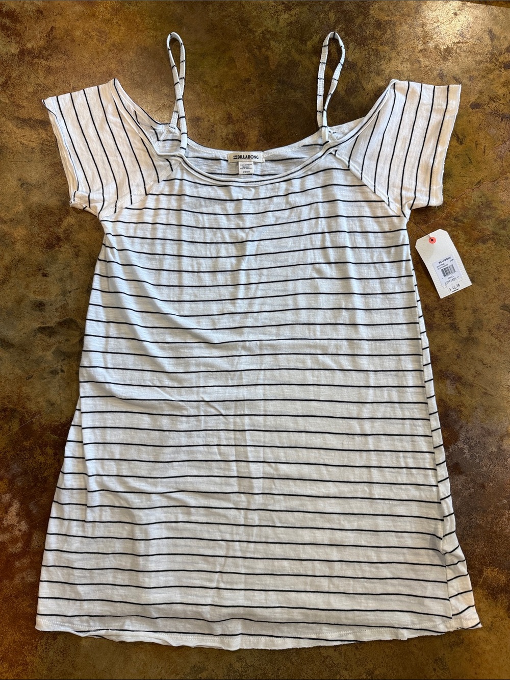 Billabong White and Black Striped Cold-Shoulder Camisole